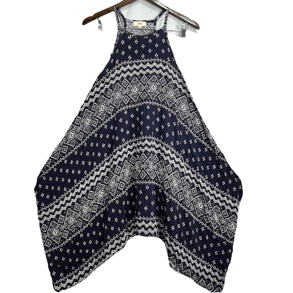 Lilyful Boho Tunic Dress Women S Blue White Print Flowy Batwing - Picture 2 of 10